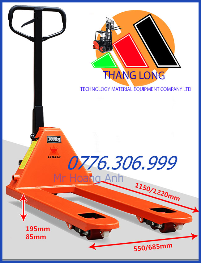 Kích thước xe nâng tay thấp 2500kg